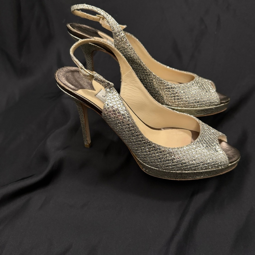 Authentic Jimmy Choo Nova Champagne Glittery Peep Toe Slingbacks w/ Original Box - Picture 4 of 16